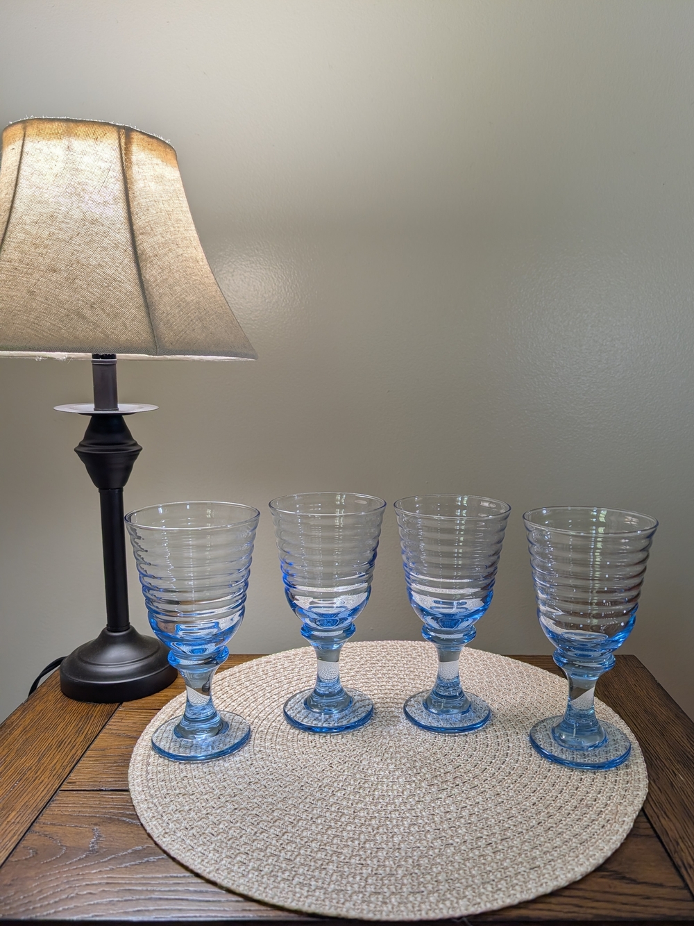 Vintage Libbey Sirrus Ice Blue Ribbed Wine Goblets Glassware - Set of 4